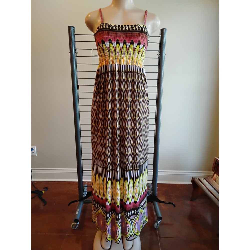 Cristinalove Womens Geometric Tribal Print Smocked Maxi Dress Med Multicolored